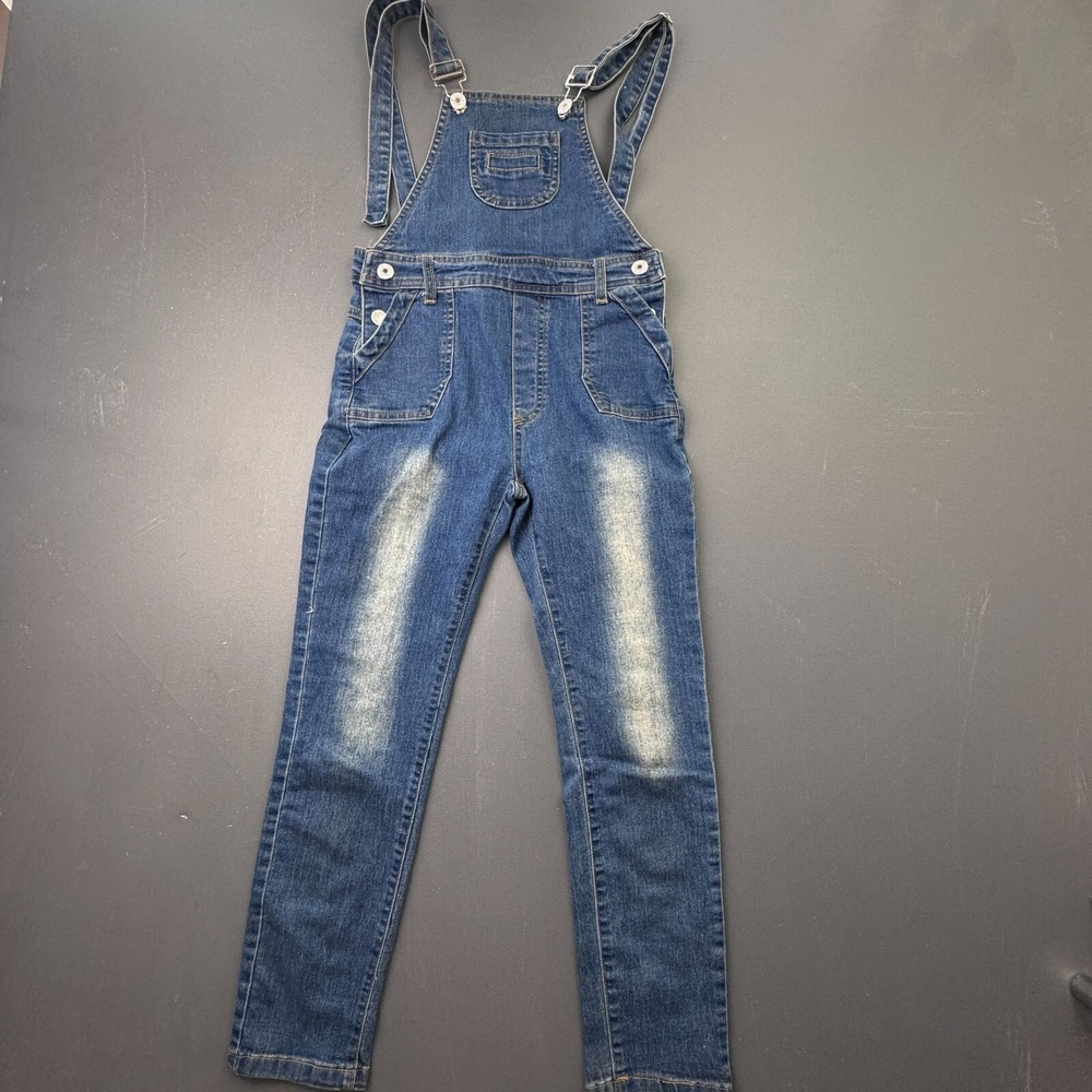 Jeans Girls 9-10 140cm Blue Denim Overalls Adjustable Straps 90s Bib Pants Kids
